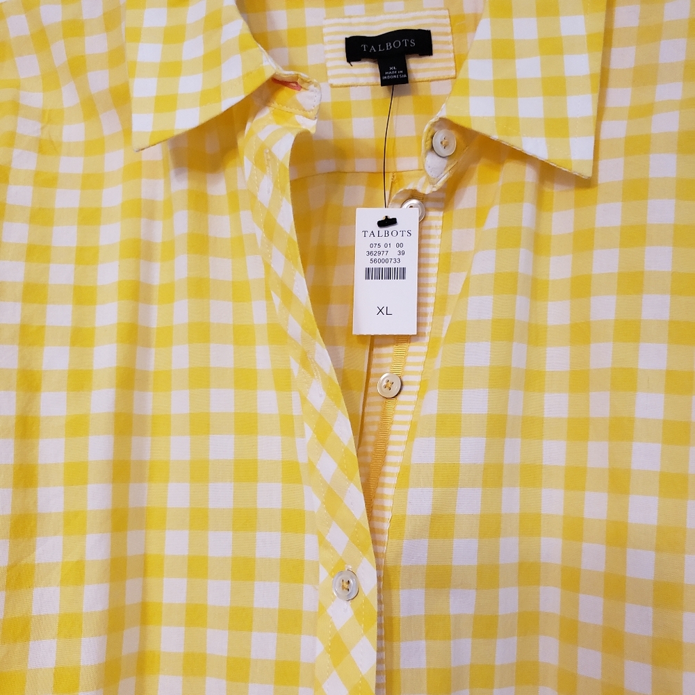 Talbots Yellow Gingham Button-Up Shirt - Picture 2 of 4